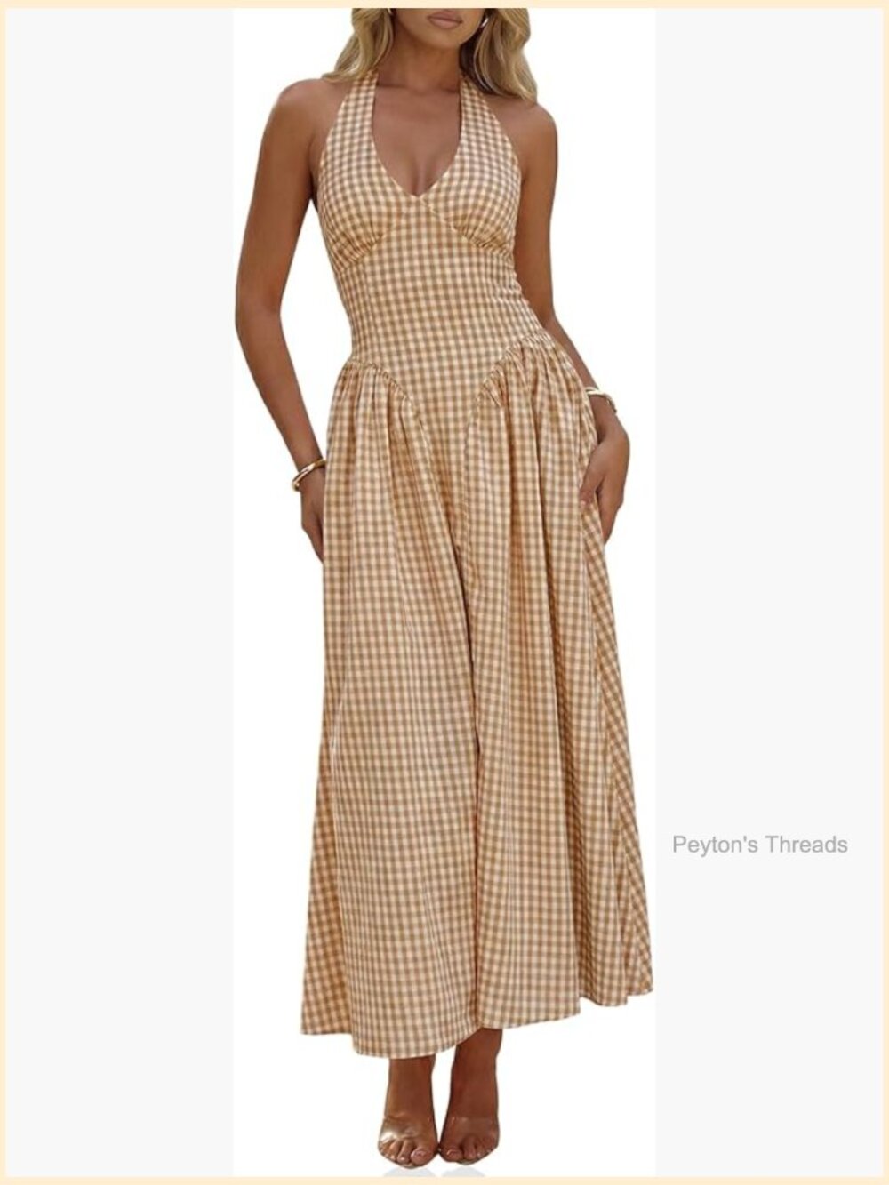 Halter V Neck Corset Maxi Dress with Smocked Tie Back - Picture 1 of 7